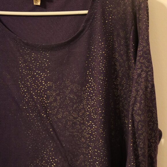 Lavish Purple with gold textured marks and dots, 3/4 sleeve dress shirt, 1XL - Picture 2 of 8